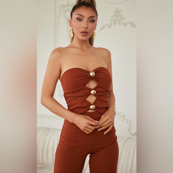 Valentine cognac cutout jumpsuit JP80645 - Picture 4 of 6
